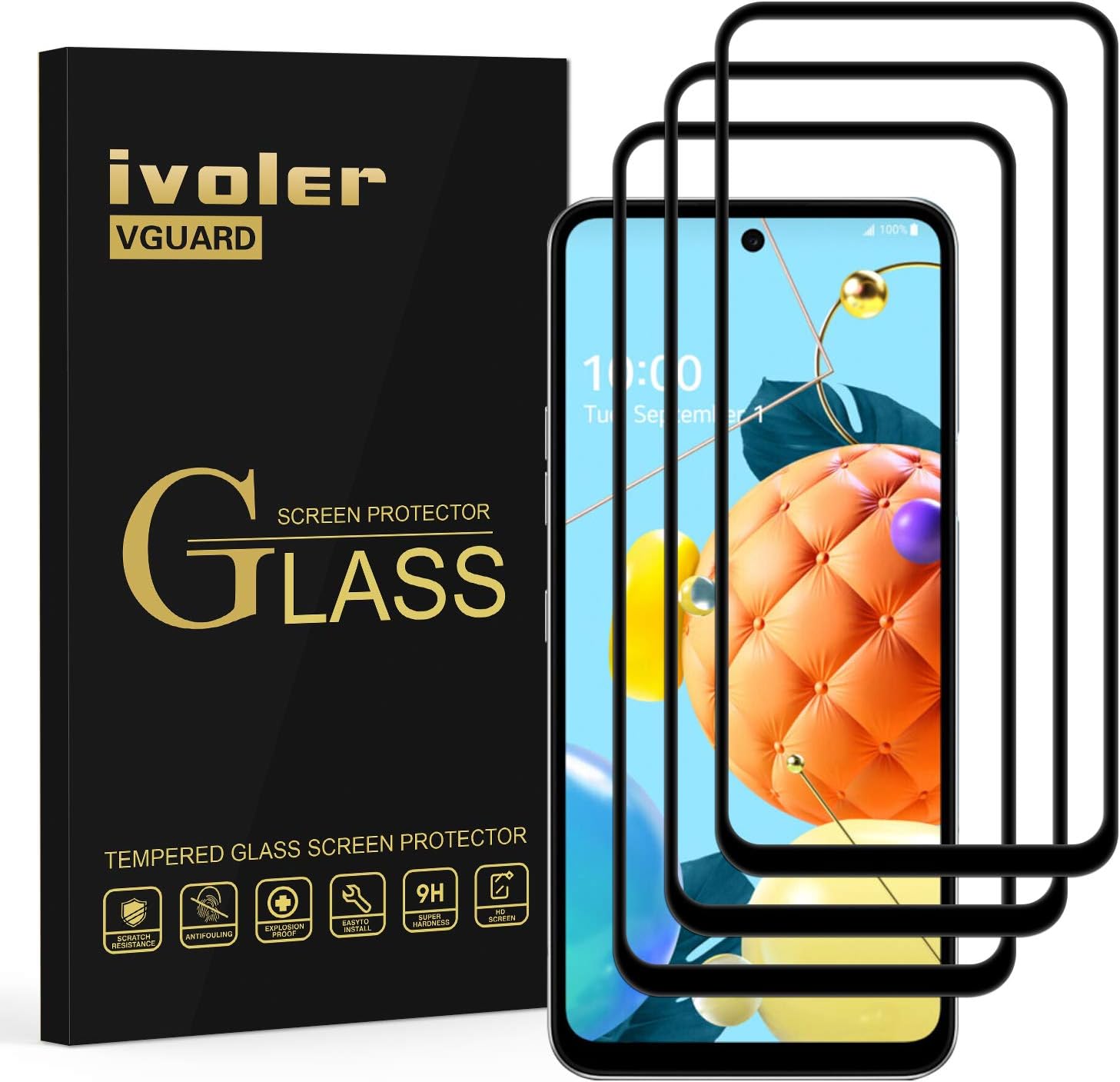 ivoler 3 Pack Screen Protector for LG K52 / LG K42 / LG K62, [Full Coverage] Tempered Glass Film for LG K52 / LG K42 / LG K62, [9H Hardness] [Anti-Scratch] [Bubble Free], Black