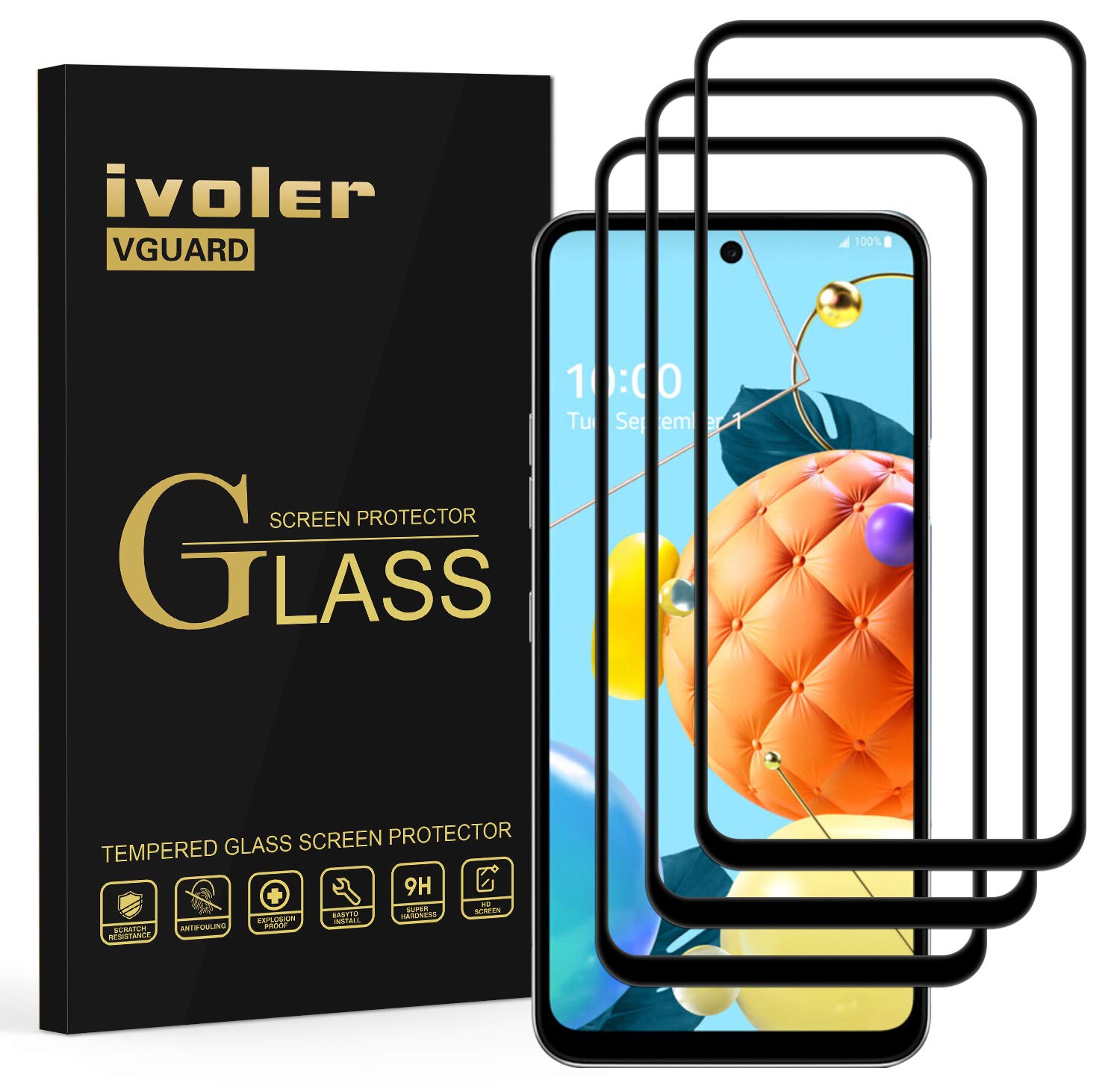 ivoler 3 Pack Screen Protector for LG K52 / LG K42 / LG K62, [Full Coverage] Tempered Glass Film for LG K52 / LG K42 / LG K62, [9H Hardness] [Anti-Scratch] [Bubble Free], Black