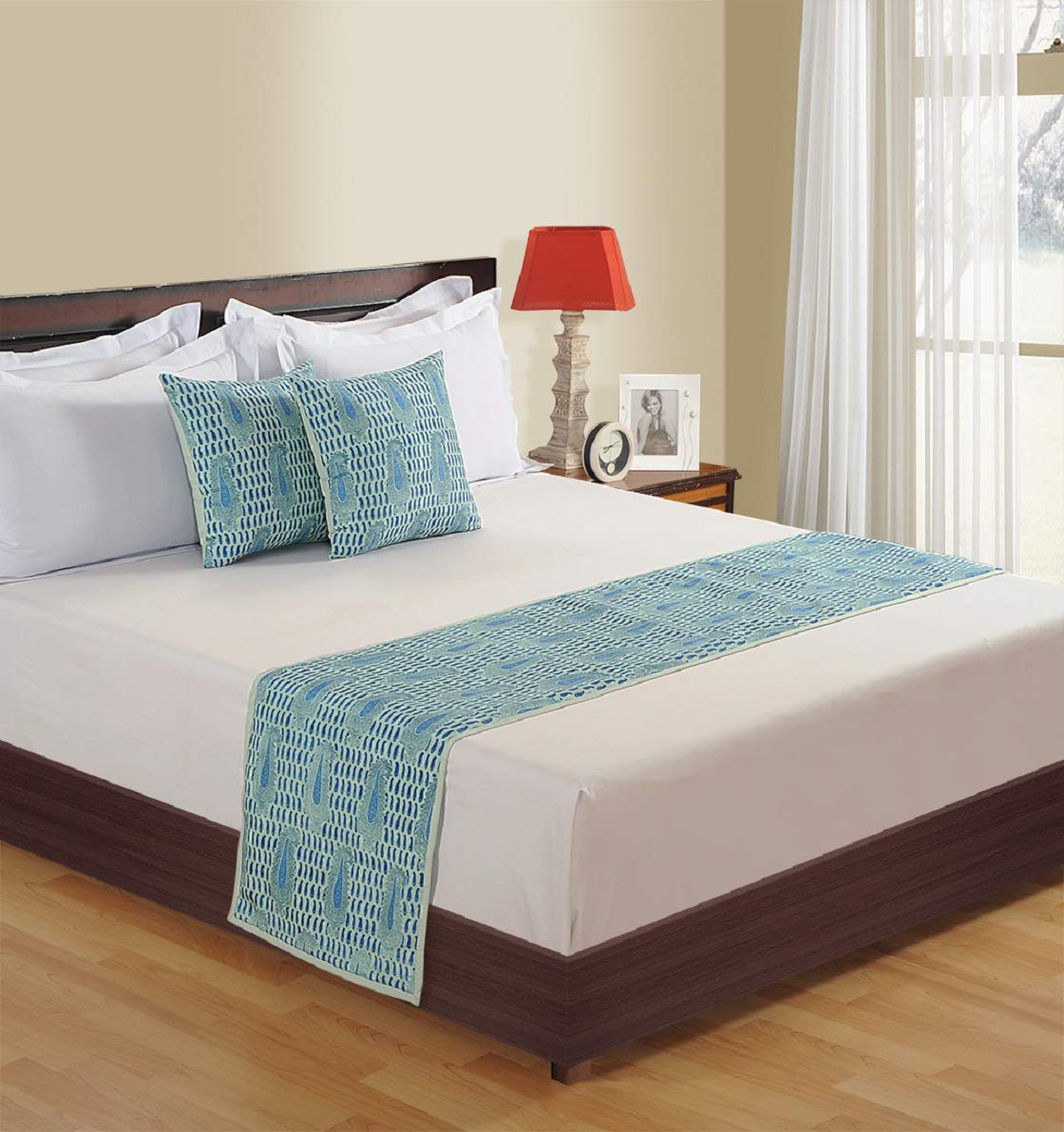 Buy Swayam Std Size Printed Bed Runner with 2 Cushion (16"x16") Set of
