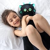 Mewaii 20in Long Cat Plush Pillow Black with Green Eyes Squishy Hug Toy view 4