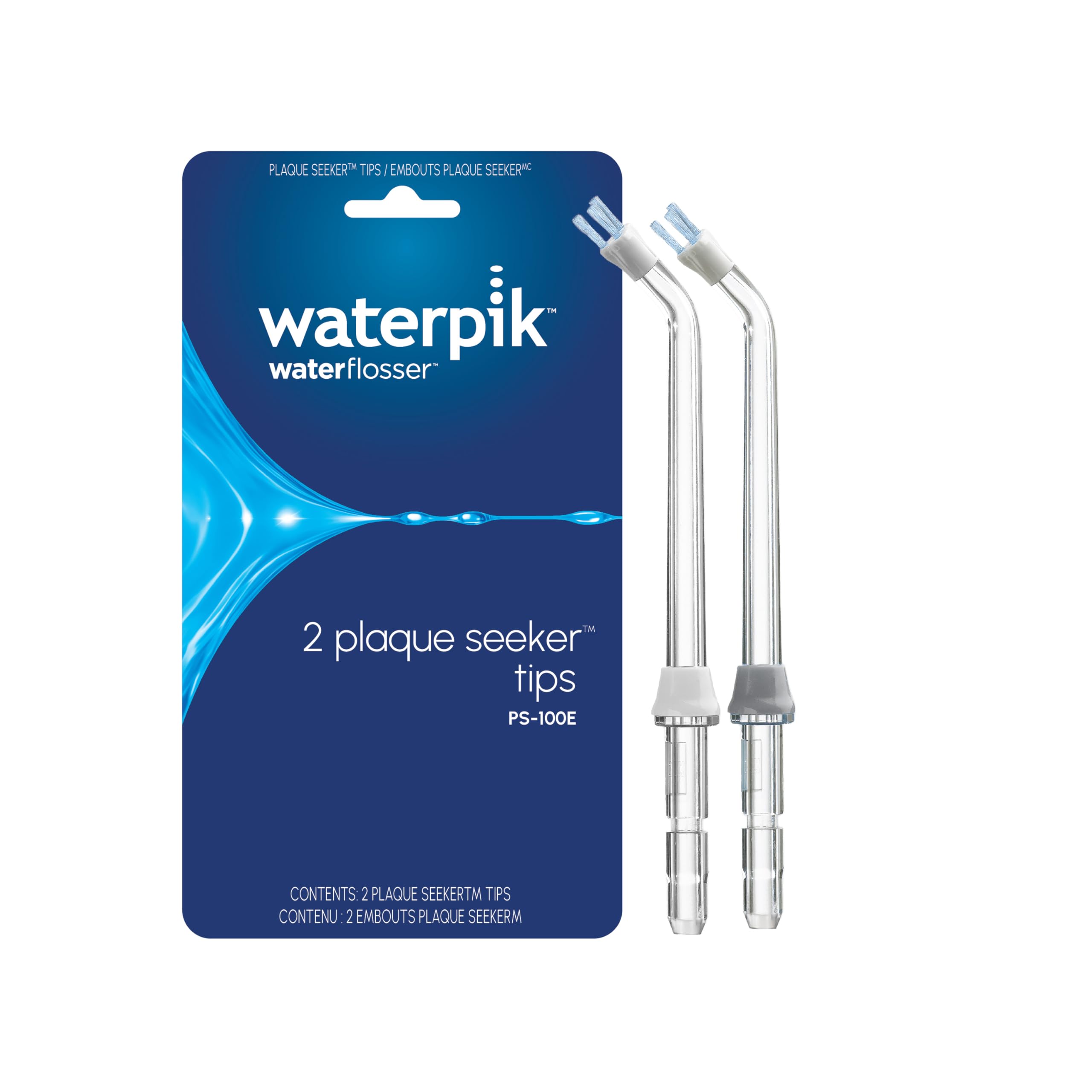 Waterpik Plaque Seeker Tip, Replacement Tips for Cleaning Tooth Implants, Crowns and Bridges, for use with WP-450 or WP-100 Water Flossers, Pack of 2 (PS-100E)