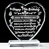 Arikyrist 75th Birthday Gifts for Women Men Laser Crystal Heart Happy 75th Birthday Decorations Ideas Gifts for 75 Year Old Women Men Mom Dad Husband Wife Friends