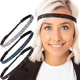 Hipsy Regular Size, Adjustable No Slip Sparkly Bling Glitter Skinny 3pk Headbands for Women Girls & Teens (Skinny Black/Navy/Gunmetal)