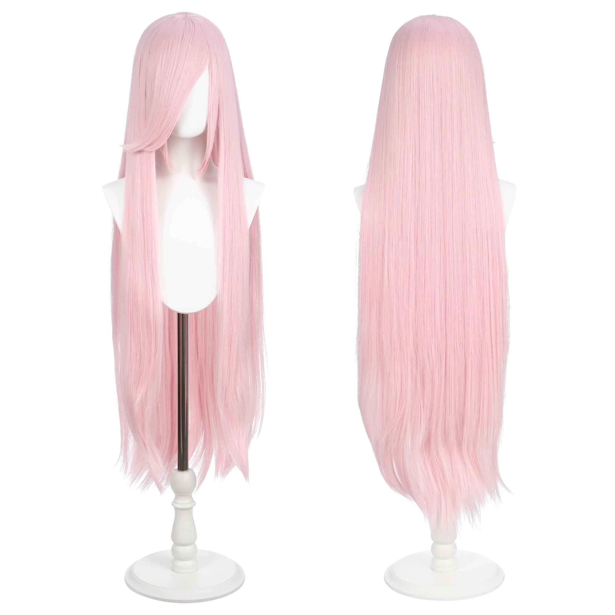 View 1 of 100cm / 40inch Universal Anime Costume Wig with 2 Hair Caps for Cosplay, Halloween & Themed Parties (Light Pink)