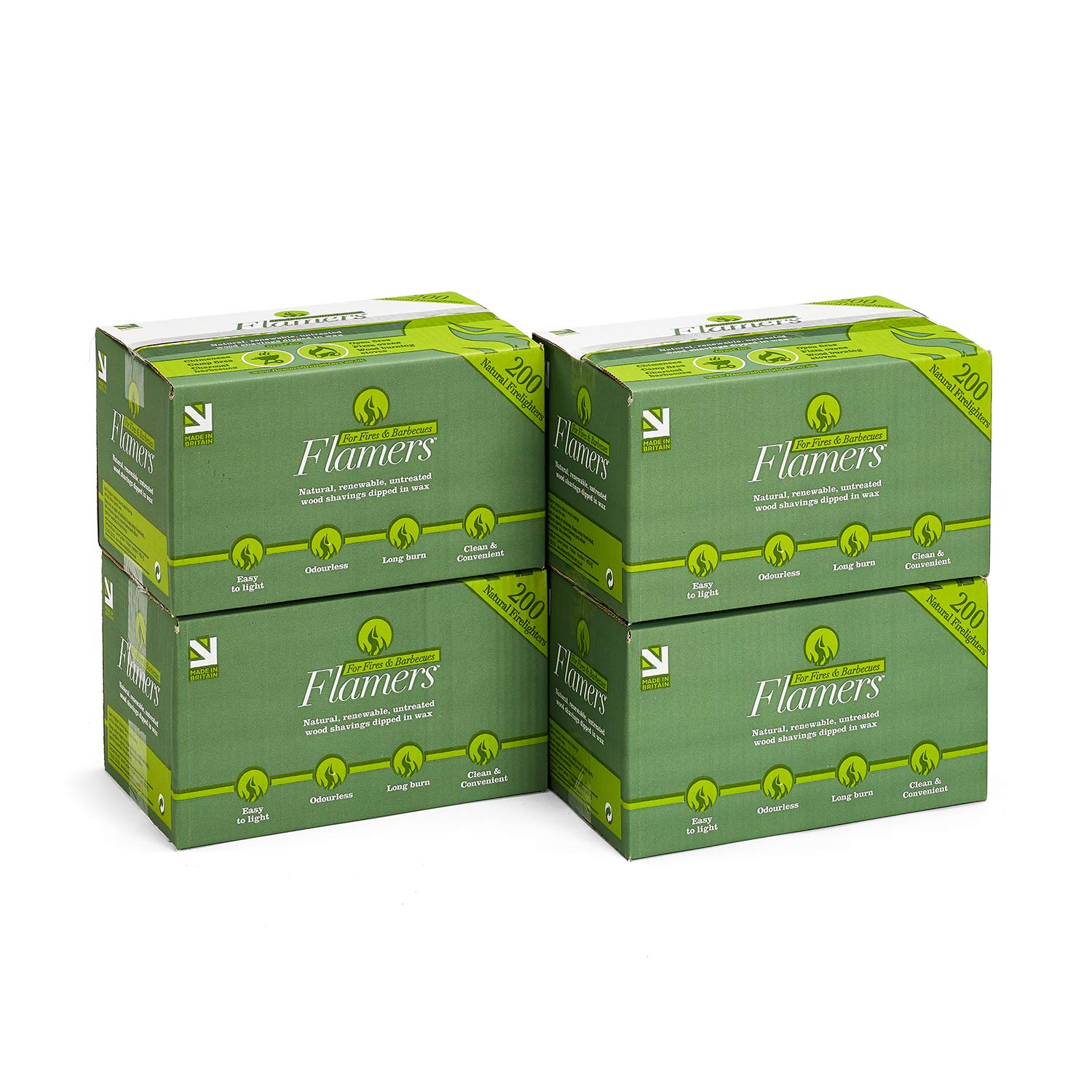 4 x 200 Flamers Natural Fire Lighters for Wood Burner Firepit Bbq Pizza Oven Fireplace Chimenea Barbecue Fire Starter - Firestarter for Kiln Dried Kindling Log Coal Charcoal Briquette