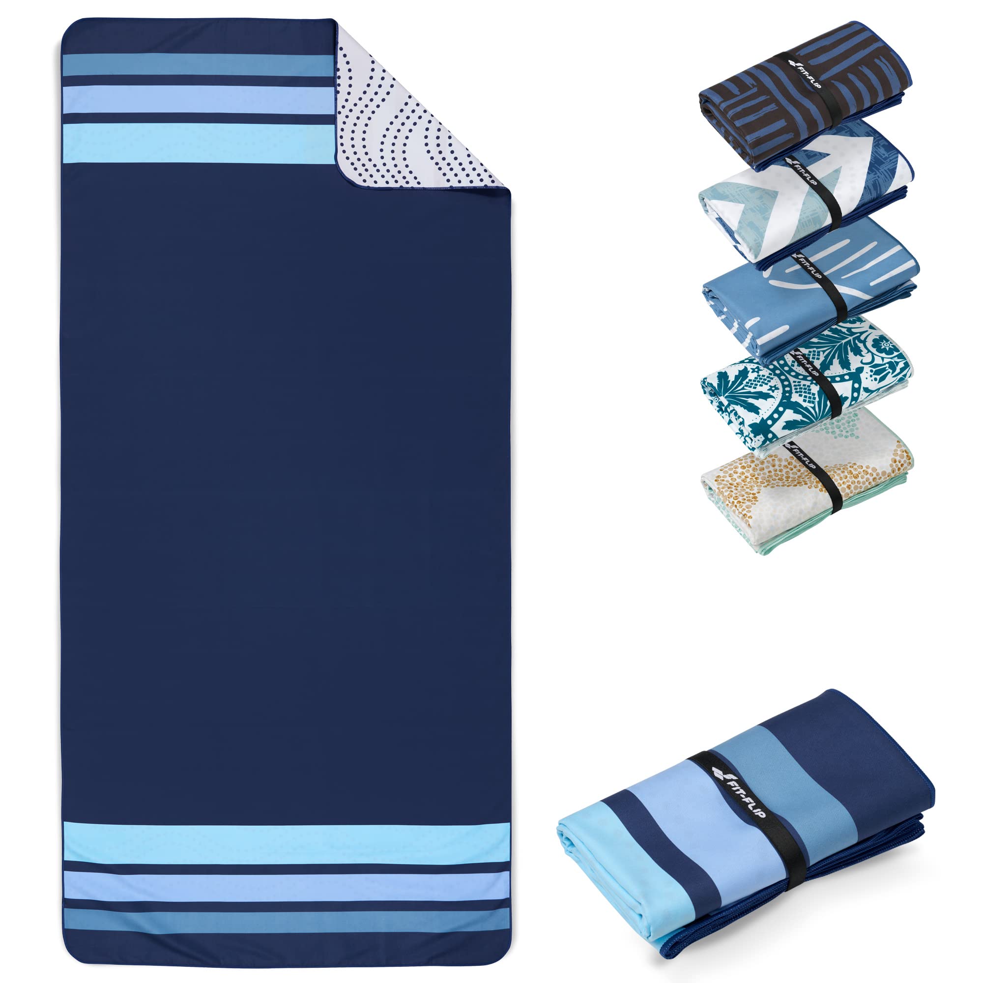 Fit-Flip Beach towel microfibre - large quick dry towels - for travel and swimming - lightweight, compact and super absorbent - sand free, 100% recycled - Clean Stripes 160x90cm