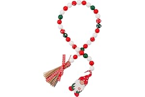 RMEOSYE Christmas Gnome Wood Bead Garland with Tassel Xmas Rustic Farmhouse Tiered Tray Decorations Beads Tassel Jute Rope for Country Home Decor Party Holiday Ornaments (Cute GNOME)