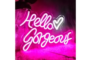 ineonlife Pink Hello Gorgeous Neon Signs, LED Light Up Sign for Cute Girls Bedroom Room Wall Decor for Bachelorette Birthday Engagement Party Wedding Decoration with Switch (16.5"X10" / USB POWER)