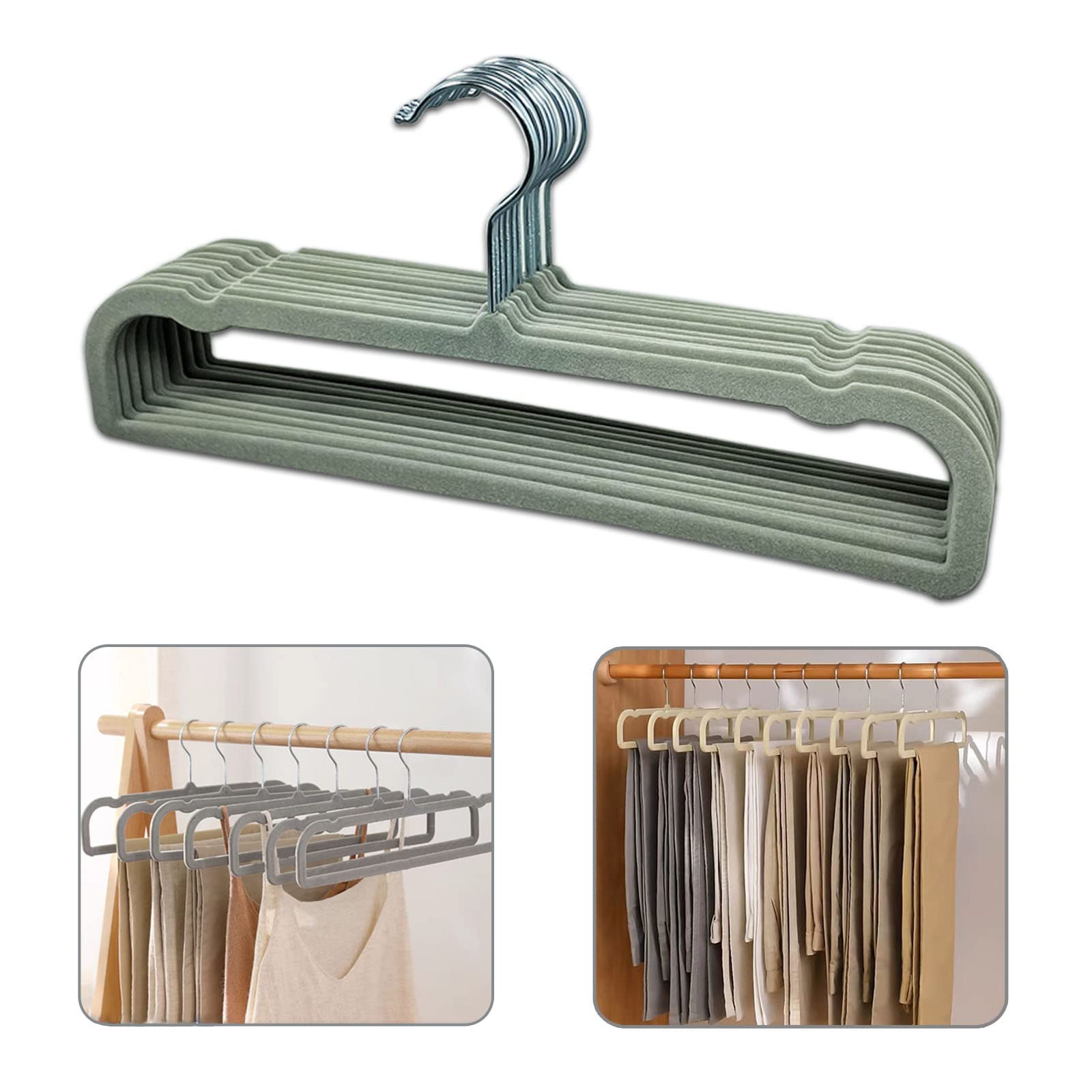 10 Pack Trouser Hangers,Heavy Duty Durable Velvet Trouser Hangers,Space Saving Non-Slip Pants Hanger,35cm Extra Long Clothes Hanger for Trousers Jeans Towels Scarfs Ties(Grey)