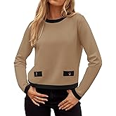 ZESICA Women's Fall Sweaters 2026 Long Sleeve Crewneck Knit Color Block Lightweight Pullover Tops Clothes