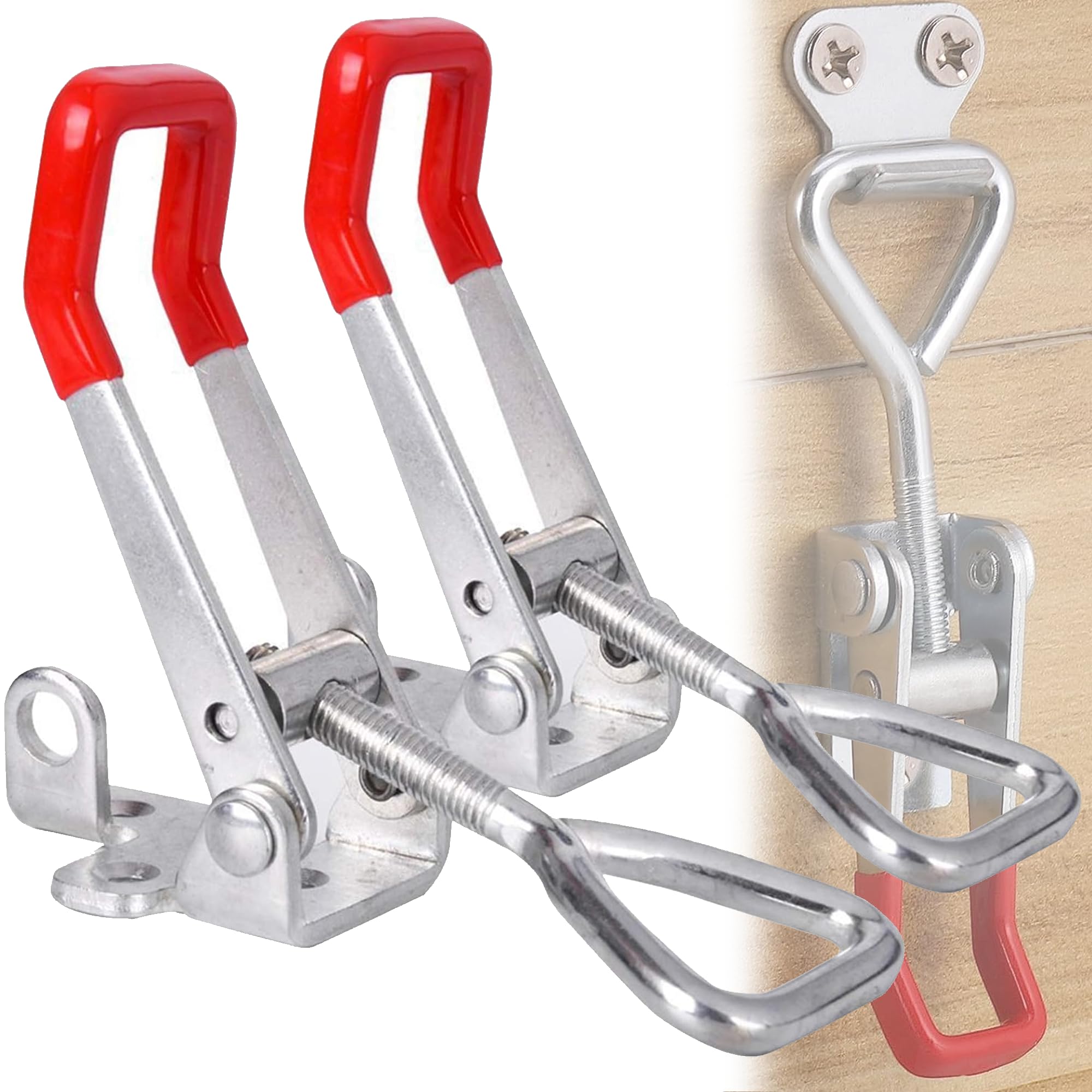 MINGZE 2pcs Toggle Toggle Toggle Clamp Clamp Latch Latches 4002, Door Lock Type Metal Holding Capacity Quick Release Hand Tool 220kg