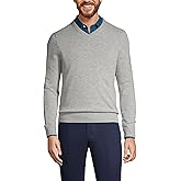 Lands' End Mens Cashmere V-Neck Sweater Light Gray Heather Regular Medium