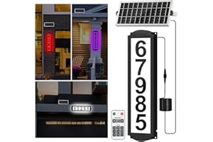 T-SUNUS Solar House Numbers with Separate Panel, IP65 Waterproof LED Illuminated Address Sign RGB & White 6000K for Outside Horizontal & Vertical Mounted for Mailbox, Mailman, Visitors, 911, Ubereats Delivery