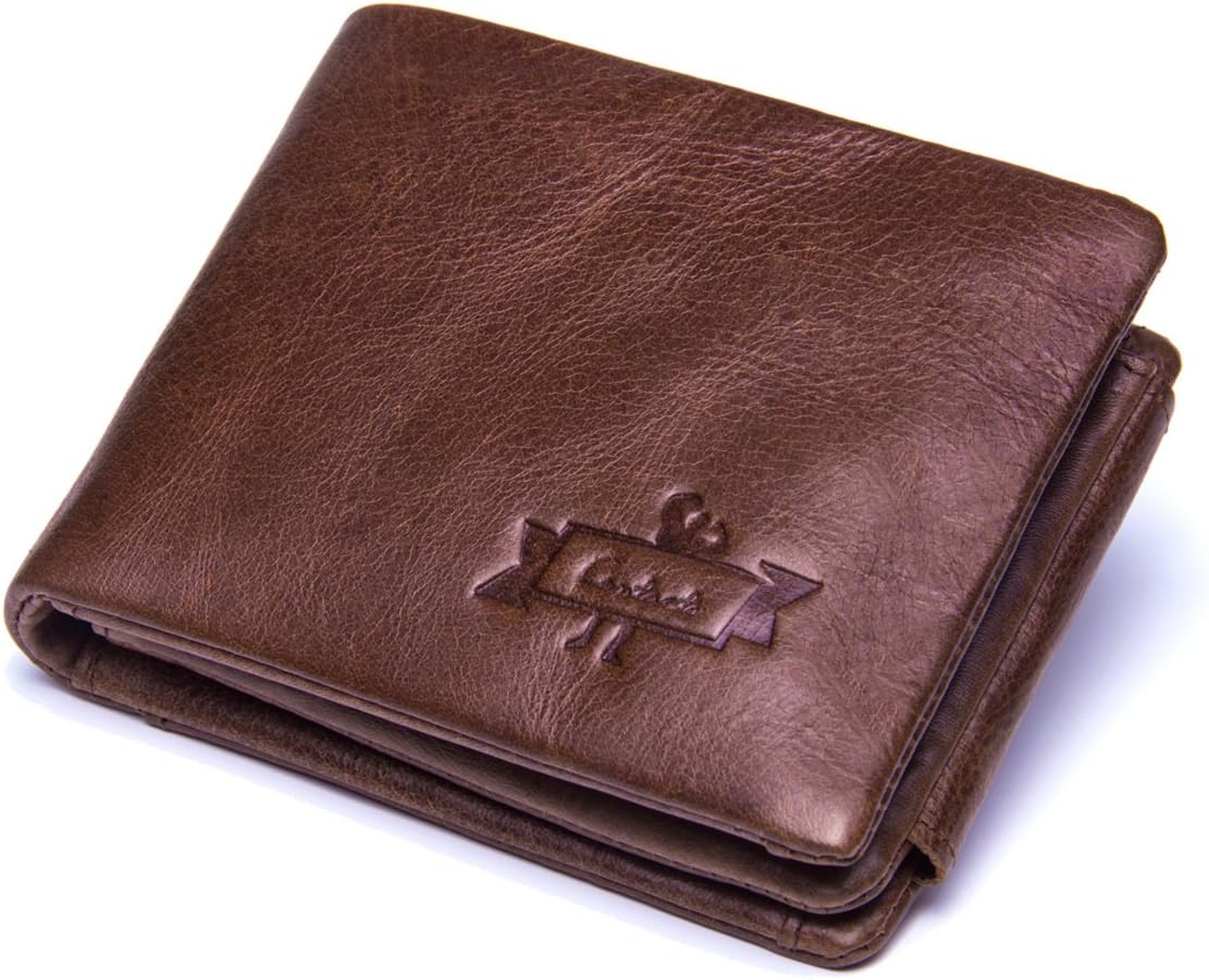 Contacts Genuine Leather Wallet for Men Bifold Trifold Credit Card Case (Dark Coffee), Brown