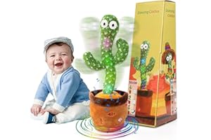 MIAODAM 【Children's Songs】 Singing Talking Cactus Toy Repeating What You Say, Dancing Crawling Caticus Toys 10 Nursery Rhyme, Adjustable Volume, Embroidery Button Mimicking