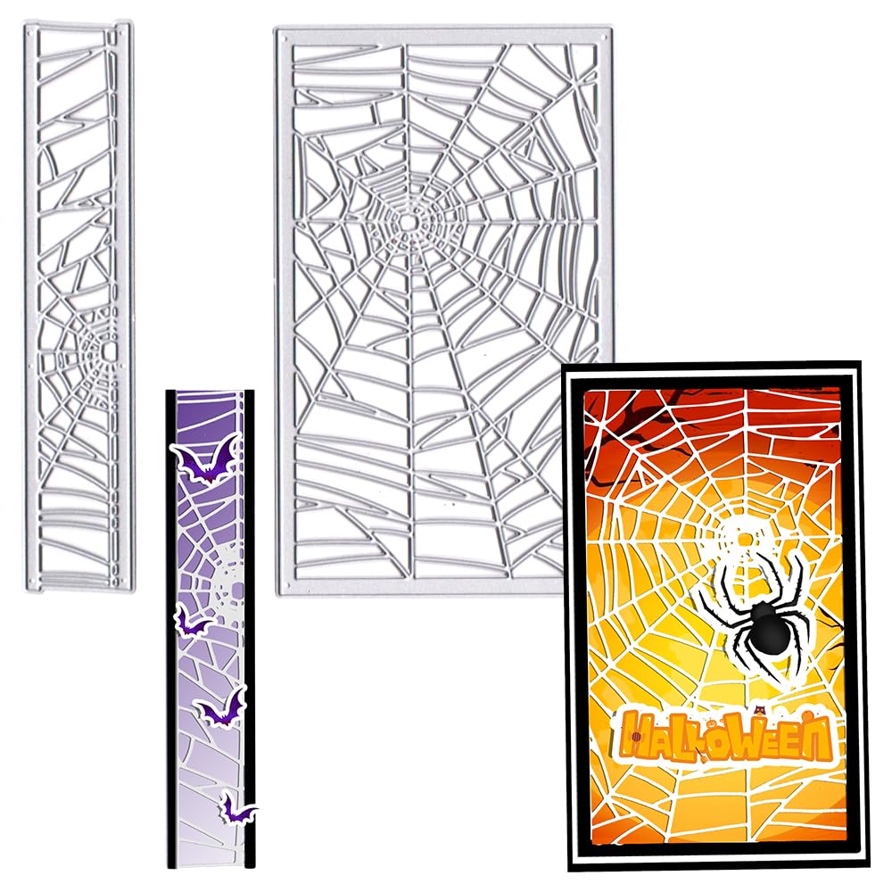 Photo 1 of Estivaux Halloween Frame Die Cuts for Card Making, Hollow Spider Web Cutting Dies Happy Halloween Spider Banner Dies Stencils Embossing Template for Scrapbooking DIY Cards Album Crafts Supplies