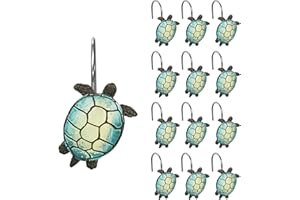 Sunlit Tilt Sea Turtle Shower Curtain Hooks, Home Decorative Shower Curtain Rings for Bathroom, Resin, Ocean Shower Curtain H