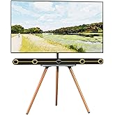 PUTORSEN Easel TV Stand for 43 to 65 Inch LED LCD OLED Screens, Portable Swivel Tripod TV Stand with Wooden Tray, Height Adju