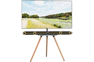 PUTORSEN Easel TV-Stand for 43-65-Inch Screens - Portable Swivel Tripod TV Stand with Wooden Tray, Height Adjustable TV Floor Stand, Max Load 77 lbs, Max VESA 400x400 mm, Black