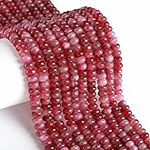 76pcs 5x8mm Natural Stone Pink Tourmaline Jade Rondelle Spacer Loose Beads Abacus Disk Stone Round Loose Gemstone Beads for Jewelry Making DIY Bracelet Necklace