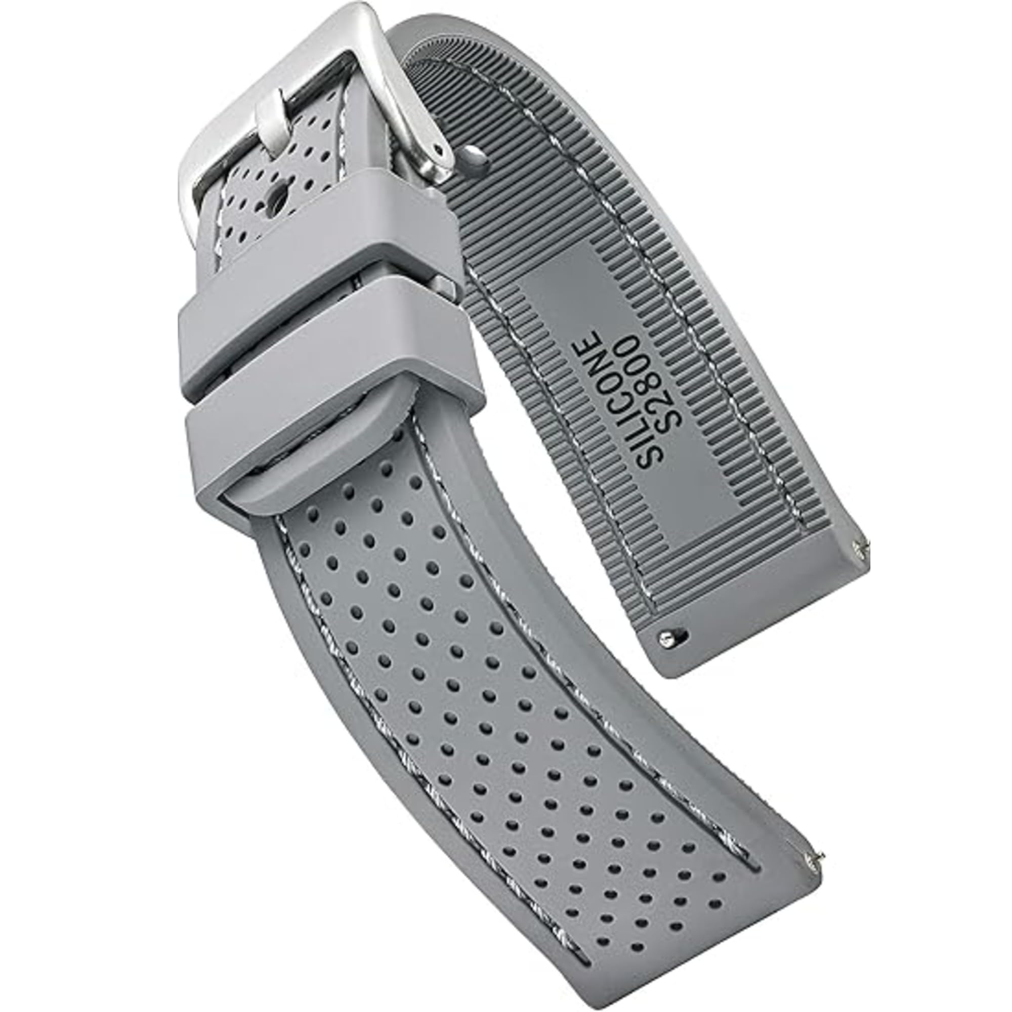 ALPINE Sporty Premium Soft Silicone Adjustable Watch Band - Replacement Rubber Watch Bands for Women & Men - Waterproof Quick Release Watch Straps - Compatible with Regular & Smart Watch Bands, GREY