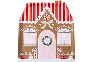 Bonjour Fete Gingerbread House Large Paper Party Plates | Disposable Plates for Christmas, Cookie Decorating, and Holiday Parties | Dinner Size | Premium Party Supplies | Pack of 8, 11.5" x 10.5"