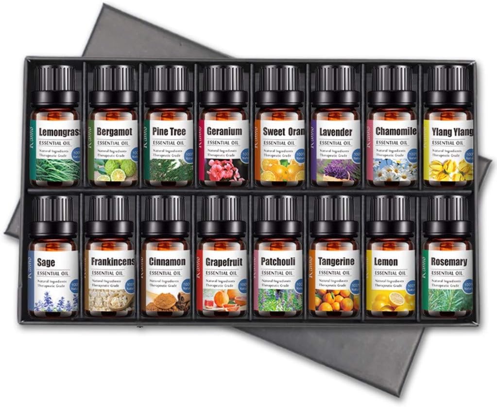 100% Pure Essential Set Therapeutic Grade Aromatherapy Oil Gift Set,Helps Stress,Skin Hair Care (Eucalyptus, Lavender, Lemon Grass, Orange, Peppermint, Tea Tree) 12 Pack (Colorful)