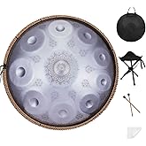 Handpan-Premium 432HZ 22 Inches 10 Notes D Minor Steel Hand Pan Drum Set,Silver Print Adults Handpan Drum