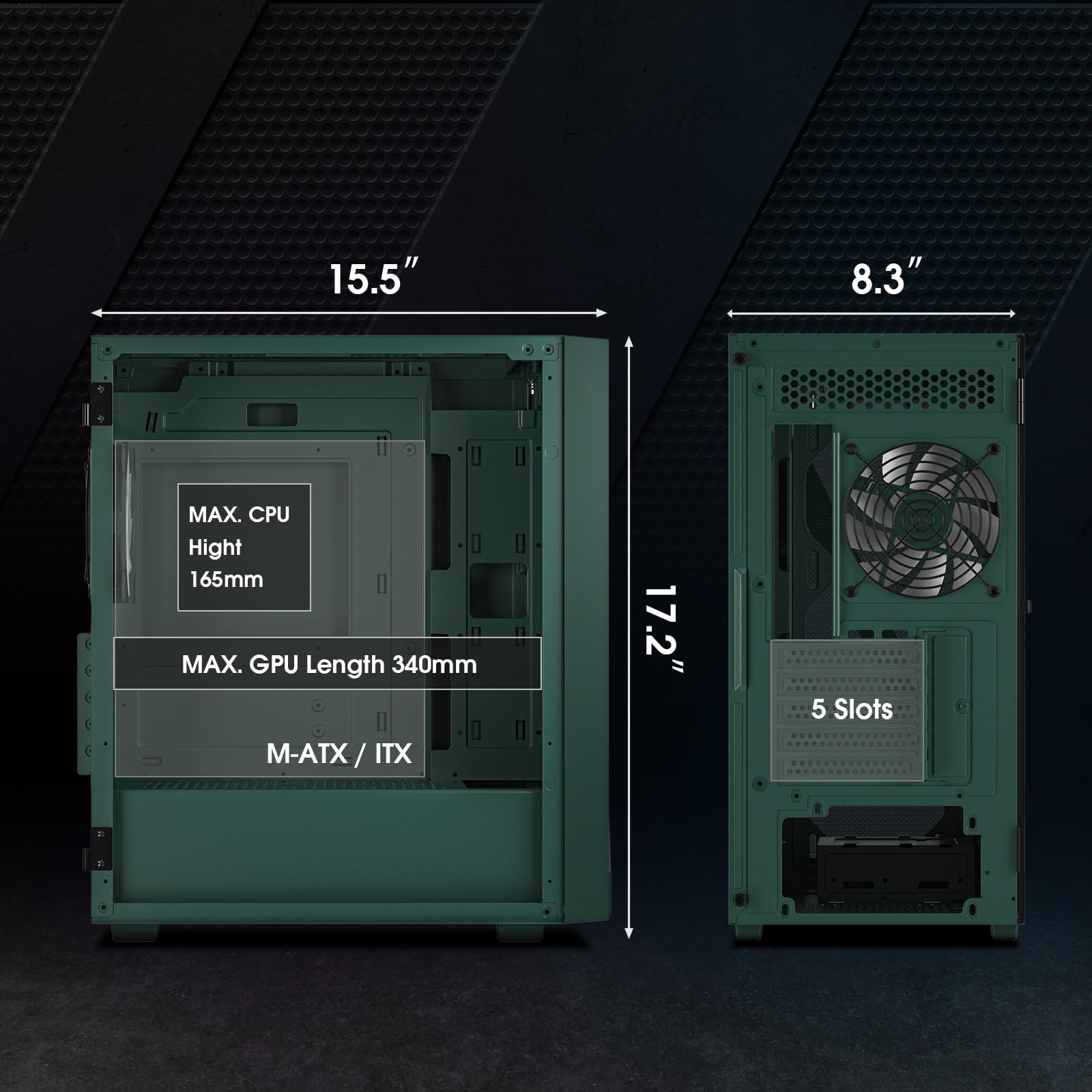 Vetroo M05 Micro ATX Computer PC Case with Door Open Tempered Glass Side Panel & Mesh Front Panel, Pre-Installed 120mm ARGB Fan in Rear, Support 240mm Radiator, Type-C Port - Army Green