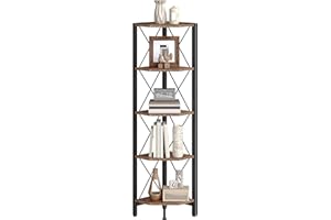 CHOEZON 5-Tier Corner Shelf, Corner Bookcase, 55.2" Tall Vertical Display Rack, Plant Stand, Open Storage Shelf, for Living Room, Bedroom, Study, Kitchen, Rustic Brown and Black TCJ12BF