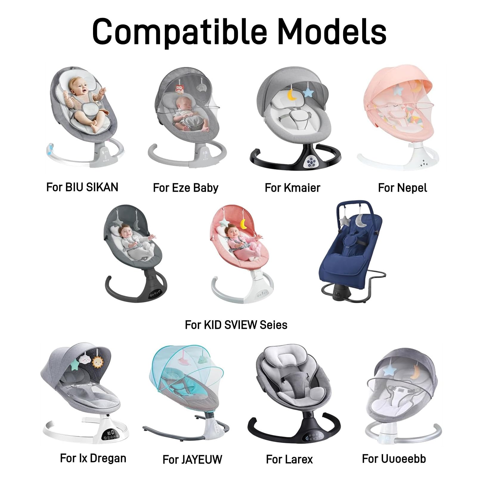 Baby Swing Charger for Kmaier,Munchkin,Larex,Jaoul,Babybond Swing,5V 1.5A Power Cord Replacement for Kidsview,Ezebaby,Napei,Gopanda,Nova,Bellababy Swing and More,6.7FT/OEM/White.
