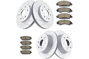 Acinoparts Front and Rear Brake Kit, Drilled and Slotted Brake Rotors Ceramic Brake Pads Suitable for Cadillac Escalade Chevy Silverado 1500 Tahoe GMC Yukon