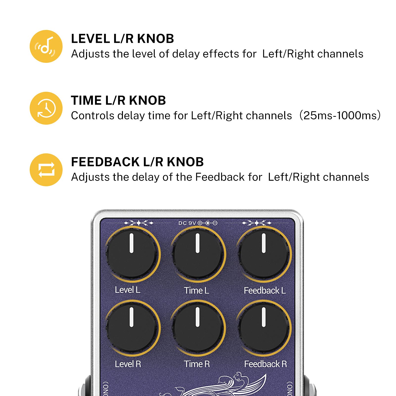 Donner White Tape Stereo Delay Pedal, Analog Delay with Echo Effect, True Bypass, 2 Independent Channels for Electric Guitar, Bass, Synth, Drum Machine