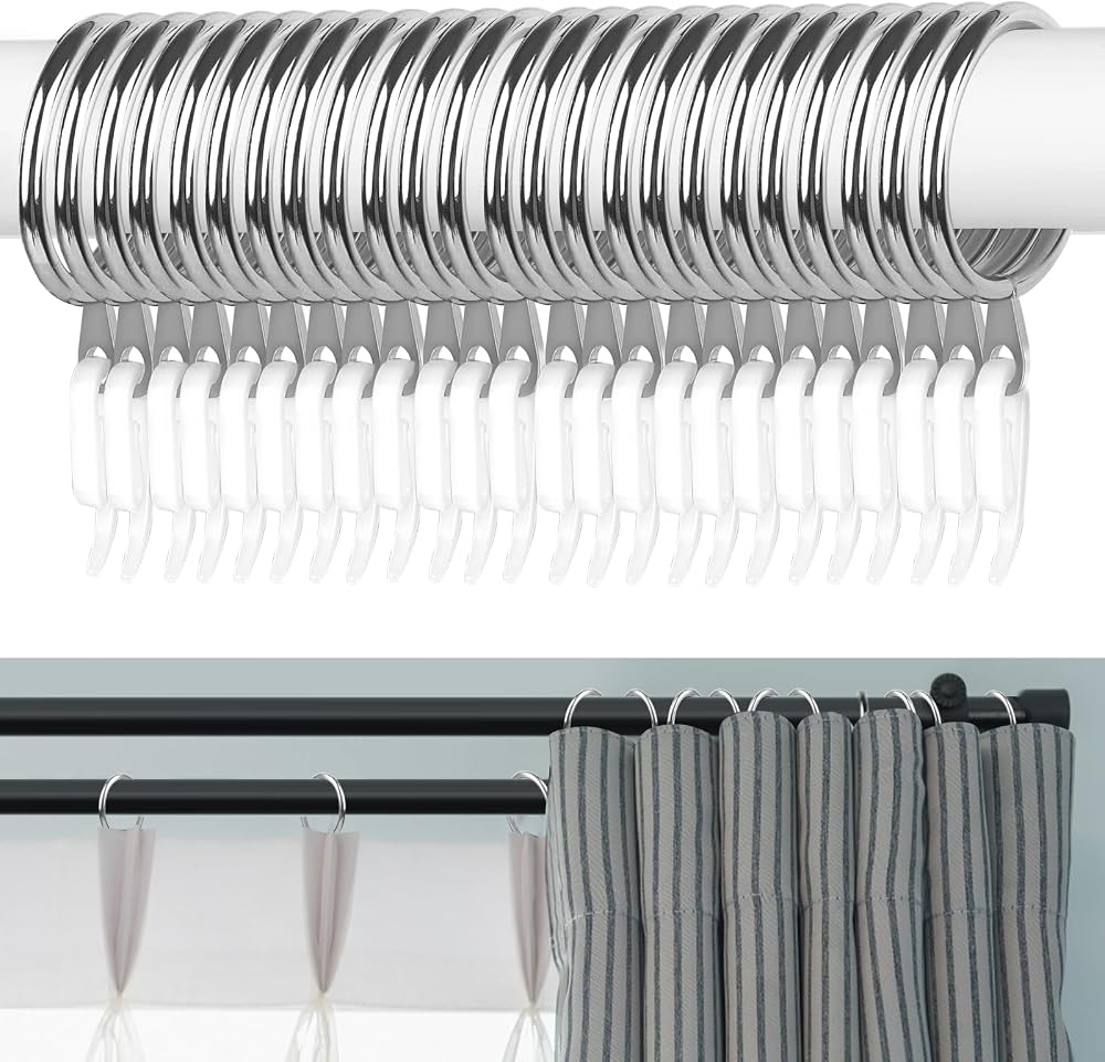 Hoiny Curtain Rings 24pcs Metal with 24 Hooks 30 mm Inner Silver