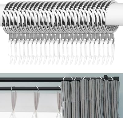 Hoiny Curtain Rings 24pcs Metal with 24 Hooks 30 mm Inner Silver