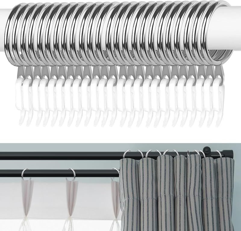 Hoiny Curtain Rings 24pcs Metal with 24 Hooks 30 mm Inner Silver