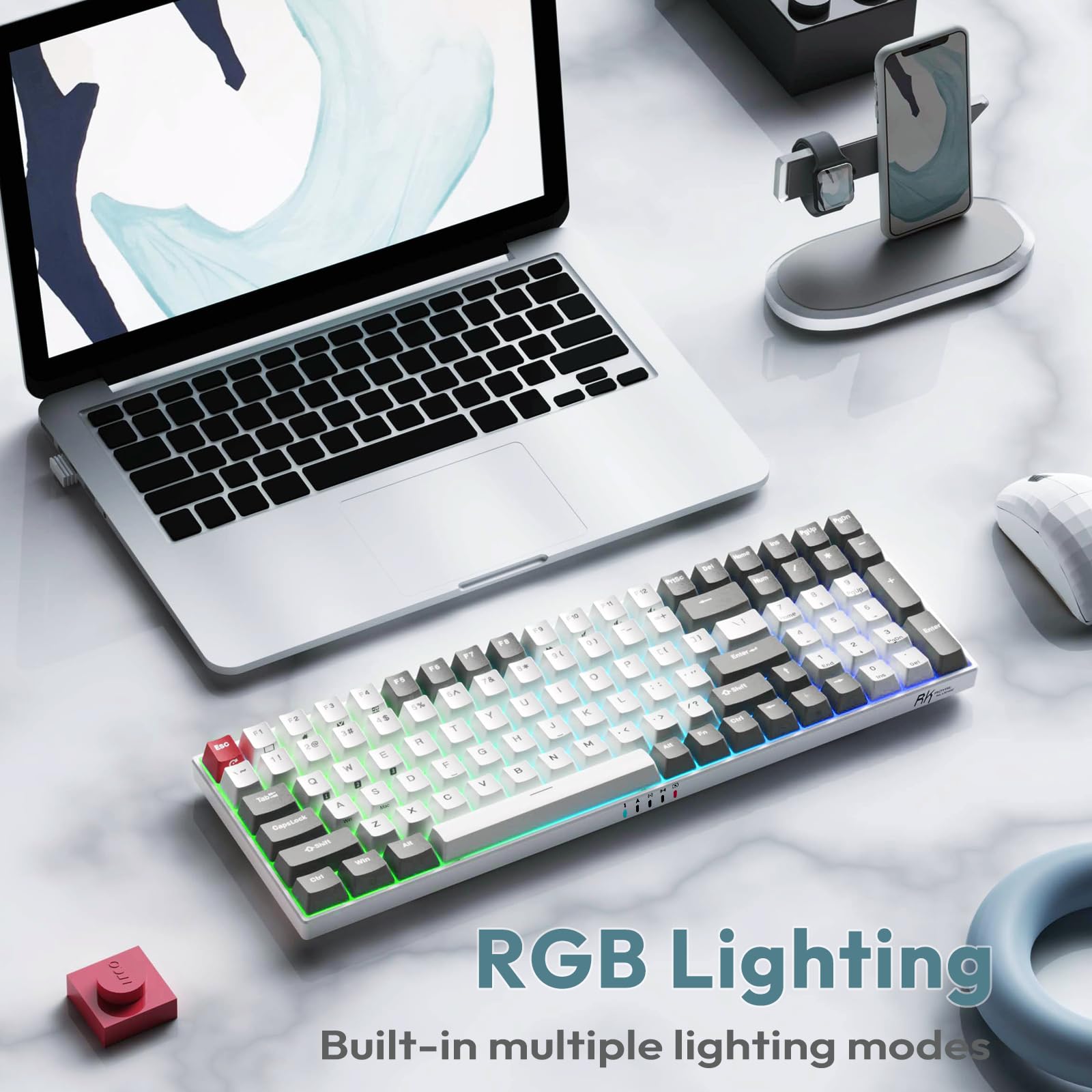 RK ROYAL KLUDGE RK100 Wireless Mechanical Keyboard RGB Backlit Bluetooth5.1/2.4G/Wired 96% Full Size 100-Key Hot Swappable Gaming Keyboard Brown Switch Carbon
