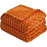 Vessia Flannel Fleece King Size Bed Blanket(108x90 inch), 3D Jacquard Burnt Orange Fuzzy and Warm Blanket for Adults, 300GSM Super Soft Touch Cozy Lightweight Home Decor for All-Season