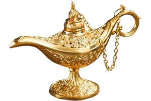 Aladdin Toys Aladdin Lamp Vintage Golden Arabian Magical 's Genie Lamp Carved Alloy Toys Wishing Light with Chained Lid for T