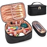 Montana West X Wrangler Travel Makeup Bag 2pcs Set Large Cosmetic Bag with Makeup Brush Holder Portable Make Up Organizer Cute Toiletry Bag with Divider and Handle for Women Black