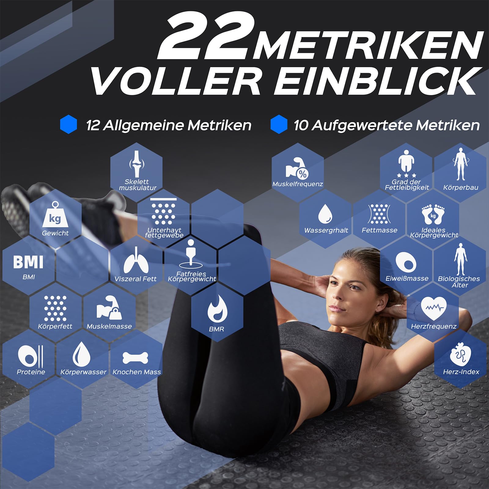 Lepulse Körperfettwaage F4 Pro, Aufladbar, Großes Display, Waage mit Körperfett und Muskelmasse, Personenwaage mit Körperfettanalyse, Trend, Körperwaage mit APP, Waage Personen, 22 Körpermaße 2