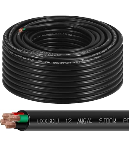 100 FT 12/3 SOOW Black Rubber Flexible Extension Cord - Heavy Duty Copper Wire