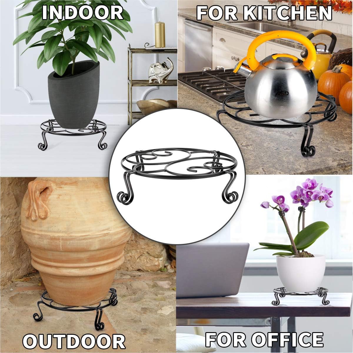 Yimobra Original Patented Plant Stand for Flower Pot Heavy Duty Potted Holder Indoor Outdoor Metal Rustproof Iron Garden Container Round Supports Rack for Planter, Black, 11.8Inches : Garden & Outdoor