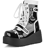Accloris Platform Ankle boots for Women Goth Rave Boots Kawaii Shoes High Heel Round Toe Zipper Wedges Mid Calf Booties