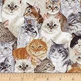 David Textiles Allover Cats Multi, Fabric by the Yard