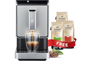 Tchibo Automatic Espresso & Coffee Machine Bundle with Built-in Grinder, Comes With 3 x 12 oz. Bags of Whole Bean Coffee, Silver