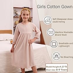 ABALACOCO Girls Organic Cotton Nightgown for