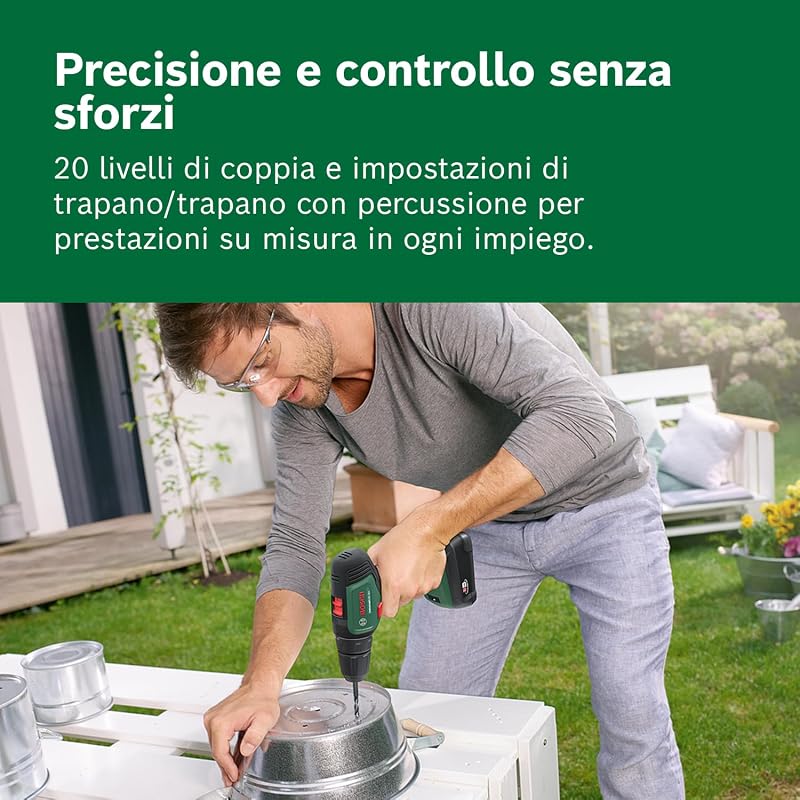 Home and Garden 06039D4002 Bosch Trapano a Batteria UniversalDrill (2 Batterie, In Valigetta), Verde-Nero, 38.1 x 28.9 x 10 cm, sistema da 18 Volt