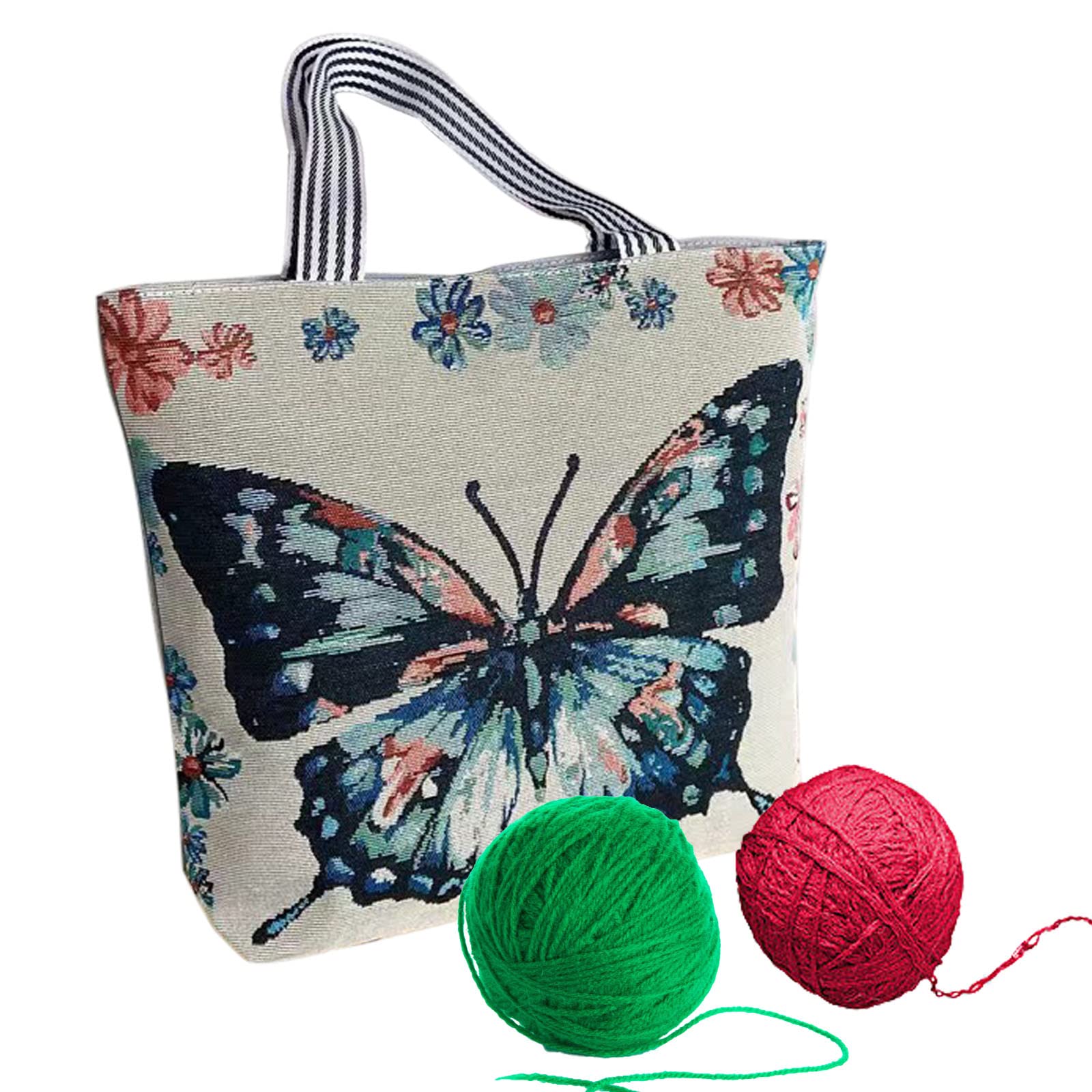 Knitting Tote Bag, Large Knitting Bag Knitting Needle Bag with Zipper Butterfly Pattern Crochet Bag for Yarn Knitting Needles Crochet Hooks (Type G)