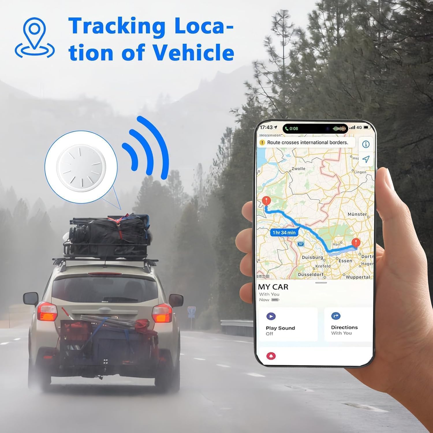 Car GPS Tracking Device for Vehicles,Cars etc,Real Time Vehicle Tracker with Magnetic Case,Work with Apple Find My(iOS Only),No Monthly Fee (Black,1PCS)